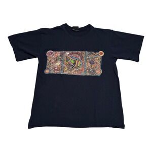 Vintage 90s Australia Aboriginal‎ Art Tourist Cotton Black Shirt Women's Medium